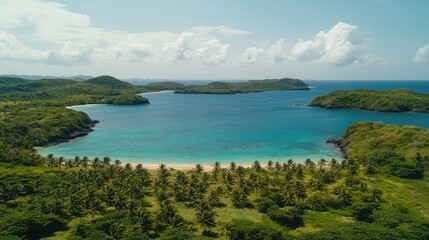 Serene Tropical Beach with Lush Greenery and Calm Waters