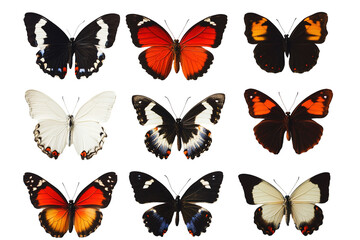 A butterfly with orange and black wings is flying in the air. on transparent background.