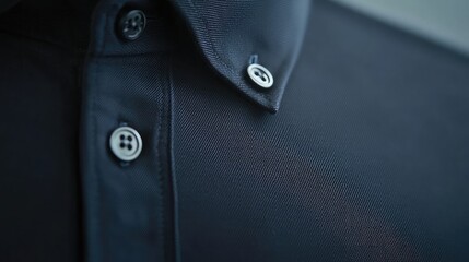 Close-up of Black Fabric Polo Shirt Details
