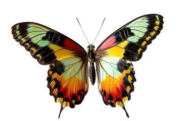 Fototapeta premium A butterfly with orange and black wings is flying in the air. on transparent background.
