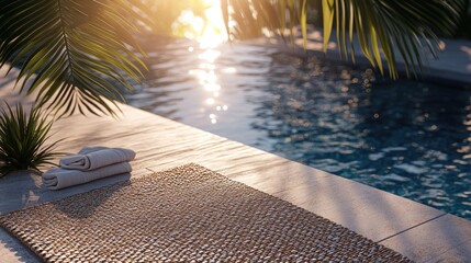 Obraz premium Tranquil Poolside Retreat with Sunlight Reflection