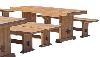 wooden table and bench isolated on white