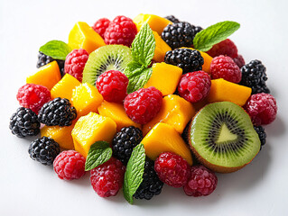 Obraz premium a bowl of fresh fruit salad, ready to be enjoyed. The salad is vibrant in color and appears to be well-balanced with a variety of fruits.