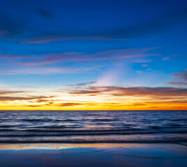 Landscape sunset look view horizon panorama summer sea beach nobody wind soft wave cool holiday calm sky cloud evening day time  calm nature tropical beautiful ocean water travel island Thailand