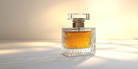Elegant perfume bottle on warm lit background