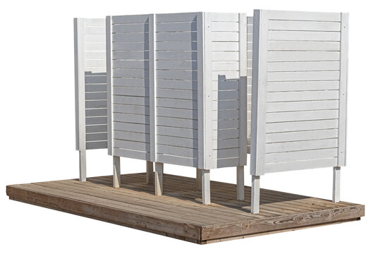 Wooden changing room for beach on white