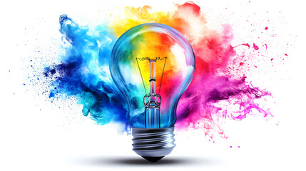 Colorful light bulb with creative idea concept on a white background