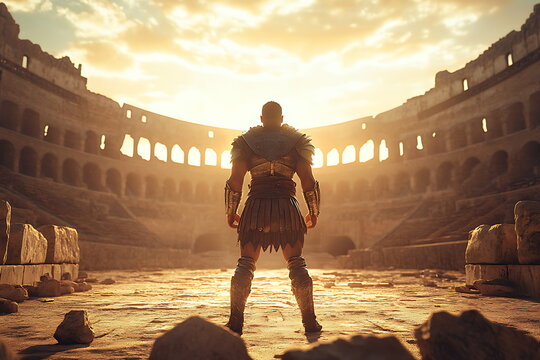 Roman gladiator inside the coliseum, Gladiator inside battle arena, Generative AI