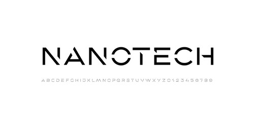 Technology font, digital cyber alphabet made sport style, letters A, B, C, D, E, F, G, H, I, J, K, L, M, N, O, P, Q, R, S, T, U, V, W, X, Y, Z and numerals 0, 1, 2, 3, 4, 5, 6, 7, 8, 9.