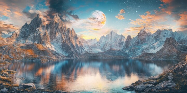 Mountain Lake at Full Moon