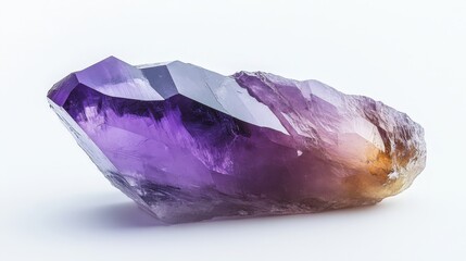 Fototapeta premium Beautiful amethyst crystal on white background: colorful geometric gemstone