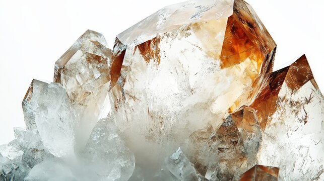 Stunning transparent quartz crystals with amber hues