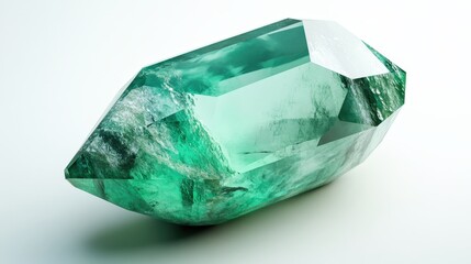 Fototapeta premium Glistening green emerald gemstone on white background