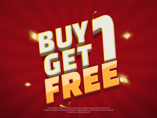 Buy one get one free red and yellow sale banner. special offer 50% off