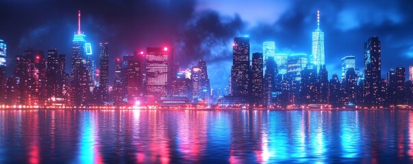 Fototapeta premium Blue Neon Business Background, Generative AI