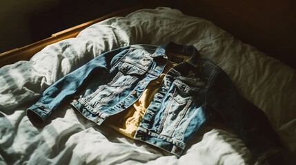 Casual Denim Jacket on Bed Linen