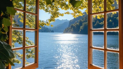 Scenic View of Serene Lake from Open Window