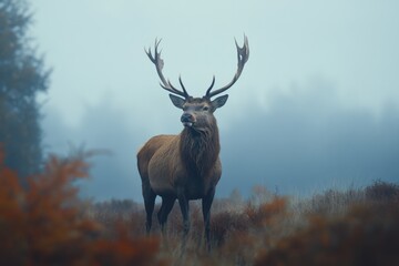 Fototapeta premium Deer in field with trees