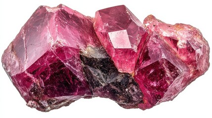 Fototapeta premium Vibrant red rhodolite garnet crystals on white background