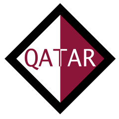 "Stylized 'Qatar' text displayed in alternating maroon and white colors on a Qatari flag-themed background. The bold, patriotic design reflects Qatar's national identity and pride."