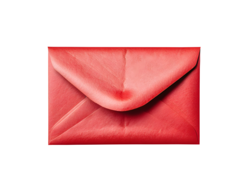 Bright red envelope isolated on a transparent background.
