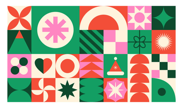 Christmas geometric abstract background. Advent calendar. Concept minimal season design. Vector colorful illustration.