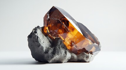 Stunning citrine quartz crystal on gray rock surface