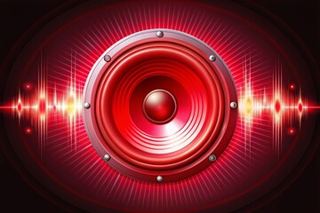 Obraz premium Red Speaker with Sound Waves Vector Logo Design for Audio Brands, Music Events, and Sound Engineering - Candid Photography Style for Dynamic Visual Appeal