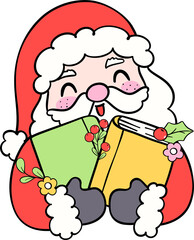 Christmas Reading Santa with books hand drawn doodle