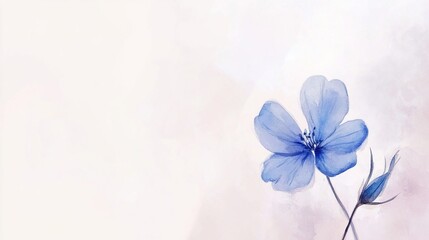 Serenity in Bloom: A Hand-Drawn Small Blue Flower in Watercolor on a Crisp White Background