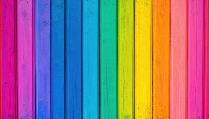 A vibrant wooden wall featuring a gradient of colors from purple to red, creating an eye-catching and cheerful backdrop.