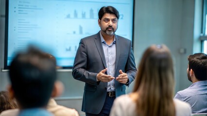 Educational Presentation – Indian lecturer presenting at an educational event.
