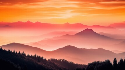 Obraz premium Serene Sunset Landscape with Majestic Mountains and Clouds