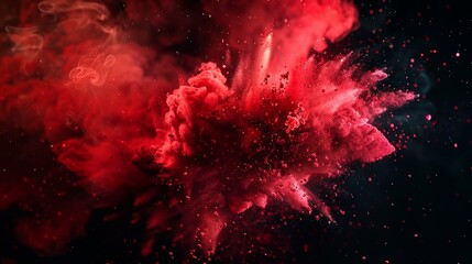 a burst of red color in a black environment