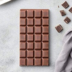 Obraz premium A whole bar of dark chocolate on a grey background.