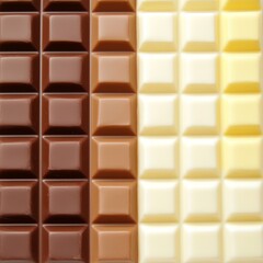 Closeup of milk, dark, and white chocolate bars.