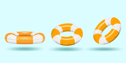 3D realistic swim rings isolated on the light blue background.summer swimming rings realistic vector illustration.