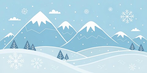 minimalist cute cartoon winter mountain background