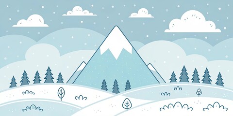 minimalist cute cartoon winter mountain background