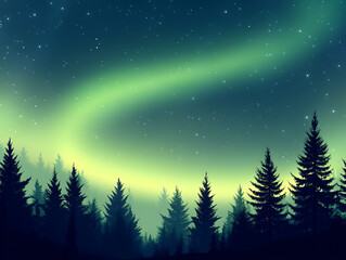 Phenomenon aurora dancing lights on nature background illustration
