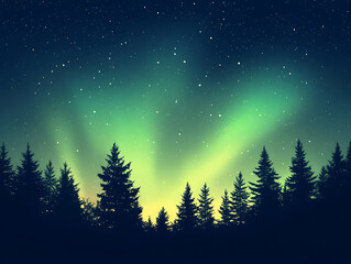 Fototapeta premium Phenomenon aurora dancing lights on nature background illustration