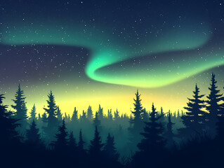 Phenomenon aurora dancing lights on nature background illustration