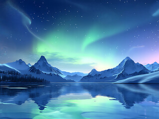 Phenomenon aurora dancing lights on nature background illustration