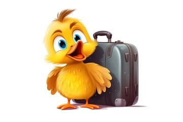 Naklejka premium Duck character pull suitcase concept animal luggage cartoon.