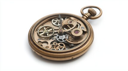 A beautifully crafted antique pocket watch showcases its intricate mechanical parts. The mesmerizing gears and wheels are visible through the glass, reflecting a rich history of craftsmanship.