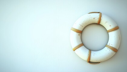 A lifebuoy hangs on a wall, symbolizing safety and rescue in aquatic environments.