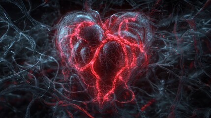 Twisted Biomechanical Nightmare - Sinister Heart of Darkness in 3D Illustration