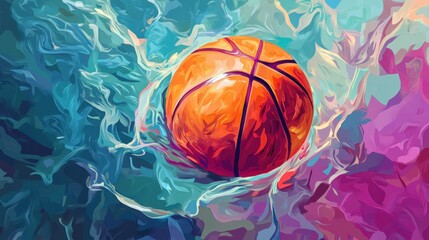 Fototapeta premium Vibrant Basketball in Water Splash Art