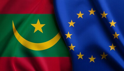 モーリタニアの国旗と欧州旗。(Mauritania flag and Europe flag.)
