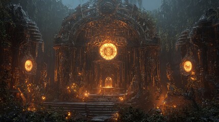 Unsettling Biomechanical Altar with Otherworldly Glow - Detailed Horror 3D Render of Grotesque Relics